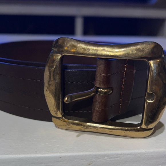 Genuine Italian bonded, leather belt, woman’s XL Brass buckle - Picture 1 of 4